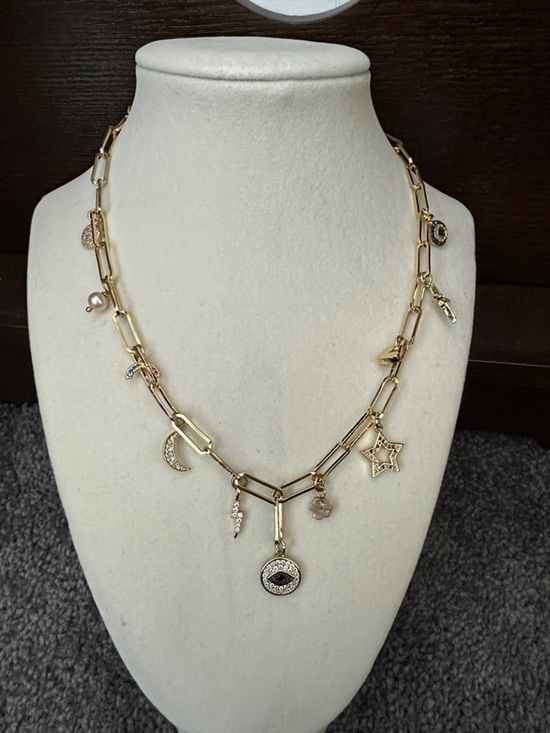 Jewelry - Gold Charm Paperclip Necklace with Mixed Charms